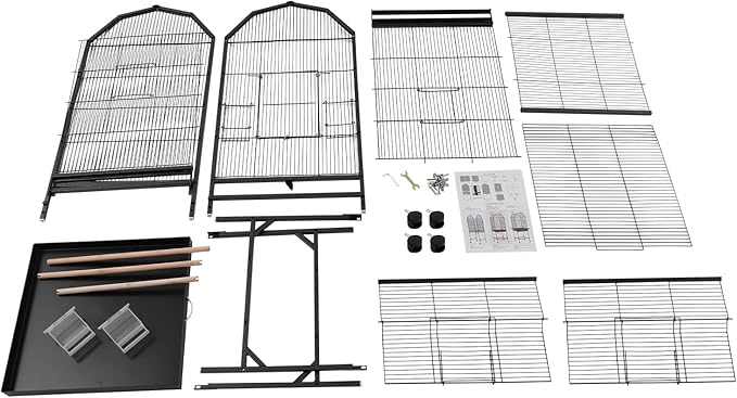 Birdcage Open Top 54 Inch Birdcages with Pull-Out Tray, Rolling Bird Cages with Wheels for Parakeets, Parrot, Cockatiel, Pigeon, Finch Cage(Black)