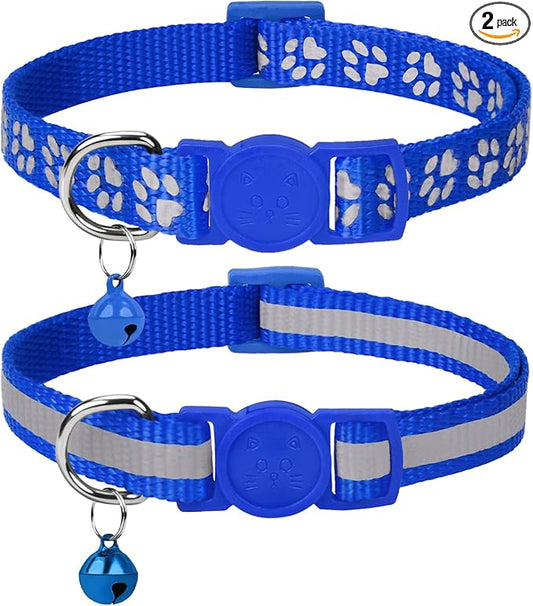 Taglory Kitten Collar Breakaway with Bell, Reflective Soft Cat Collar for Small Kittens, Adjustable 6-8 Inch High Visibility Night Strip, Lightweight for 2-6 Months Baby Cats, 2 Pack, NavyBlue