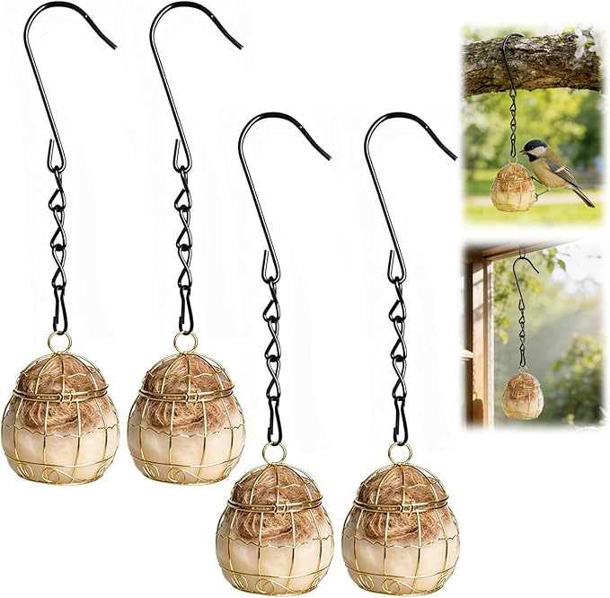4PCS Bird Nesting Material, Refillable Hummingbird Nesters Cage Holder with Nest Stuffing for Wild Birds Nesting Station,Nesting Balls Make Great Gifts for Bird Lovers and are Perfect for DIY