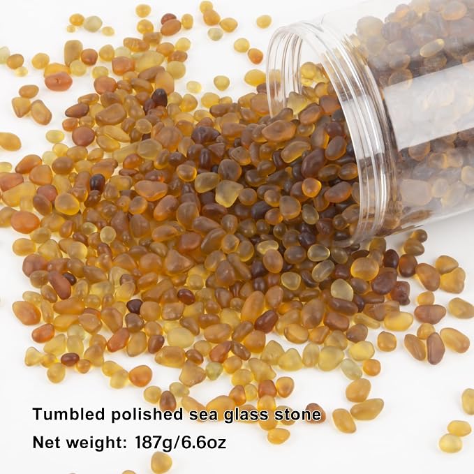 QEQEKAKA Sea Glass Stones for Crafts 0.5LB Brownish Yellow Gemstones Bulk | Small Glass Stones for Beaching Wedding DIY Decor Aquarium Turtle Tank Vase Filler (187g/6.6oz)