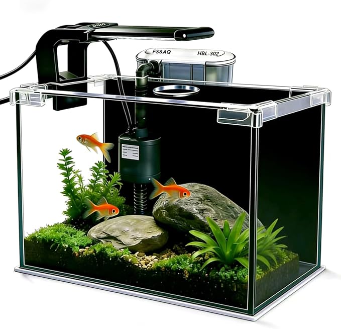 FS&AQ 5 Gallon Betta Fish Tank with Filter Light and Lid Small Aquarium Starter Kit Perfect for Desktops Offices or Beginners