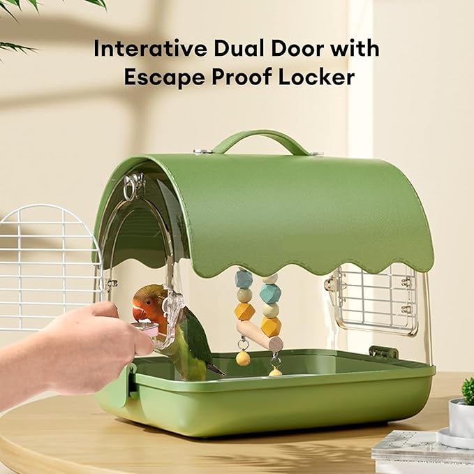 Bird Cage Parrot Cage Bird Carrier Backpack with Perch, Transparent Travel Bird Cage Bag with Shade Cover Visible Window for Parrots Budgie Flight Birdcage(Green)