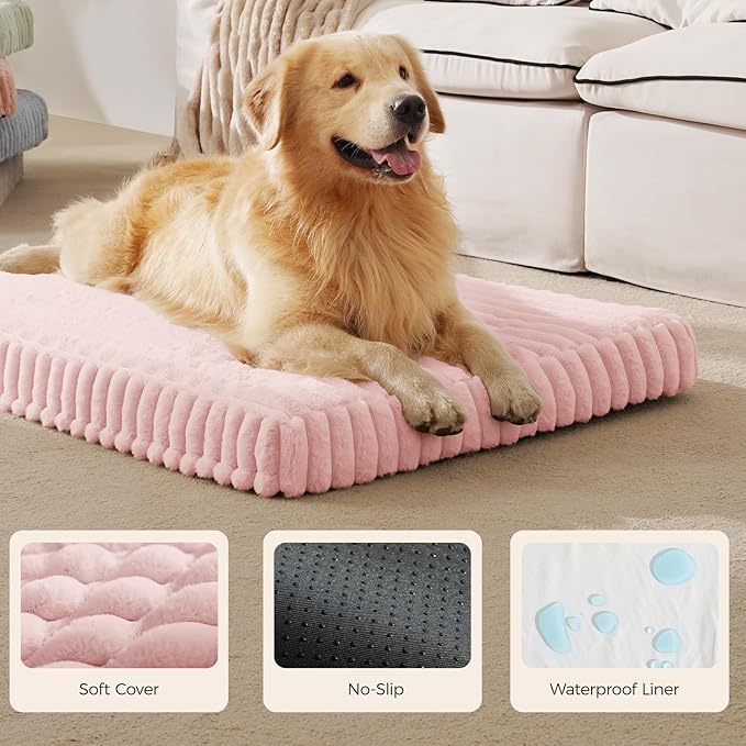 Orthopedic Dog Bed for Medium Dog, Waterproof Pet Bed,Non-Slip Bottom and Egg-Crate Foam with Removable Washable Cover Crate Bed,Pink,30"x20"x3"