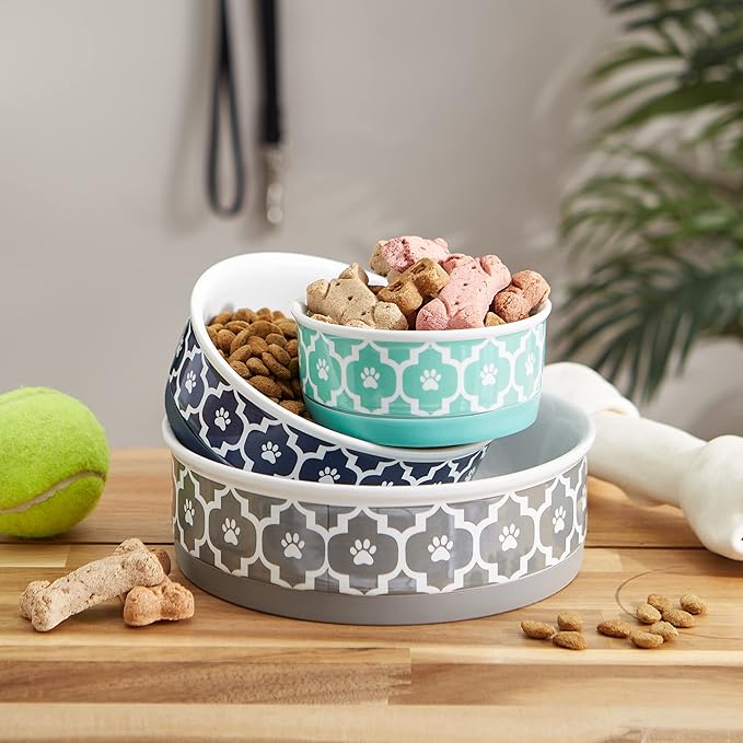Bone Dry Lattice Collection Pet Bowl & Canister, Single Dish, Small 4.25x2", Gray