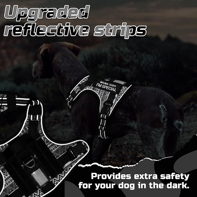 rabbitgoo Tactical Dog Harness for Large Dogs, No Pull Military Service Vest with Handle & Molle, Easy Control for Training Walking, Adjustable Reflective Straps, Black & White Geometric, S
