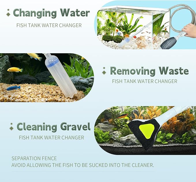 Promising Aquarium Siphon Vacuum Cleaner, Fish Tank Water Changer & Gravel Sand Cleaner | Manual Pump with Replaceable Brush Head and Adjustable Rods for Aquariums, Fish Tanks and Turtle Tank Cleaning