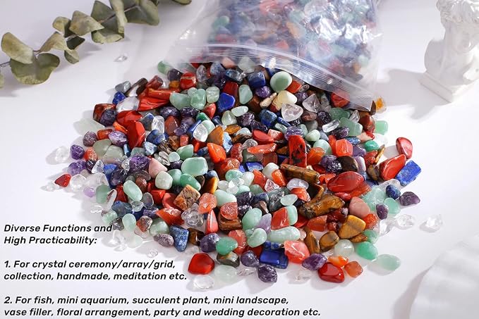 QINJIEJIE 400G 7 Chakra Crystals Tumbled Stones Polished Rocks Chips Stone Crushed Crystal Healing Natural Gem Gravel Home Decoration Aquarium Tank Plants Vase Filler Landscape Bottom Ornament 0.9lb