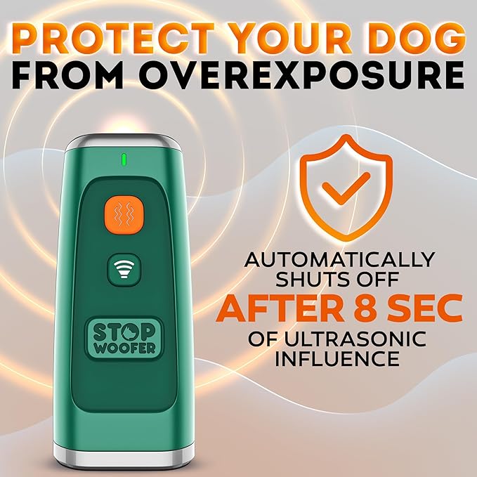 STOPWOOFER Ultrasonic Dog Bark Deterrent, No Shock Humane Bark Control Device, Stops Barking Fast, Indoor & Outdoor Dog Trainer, Safe for Medium Dogs