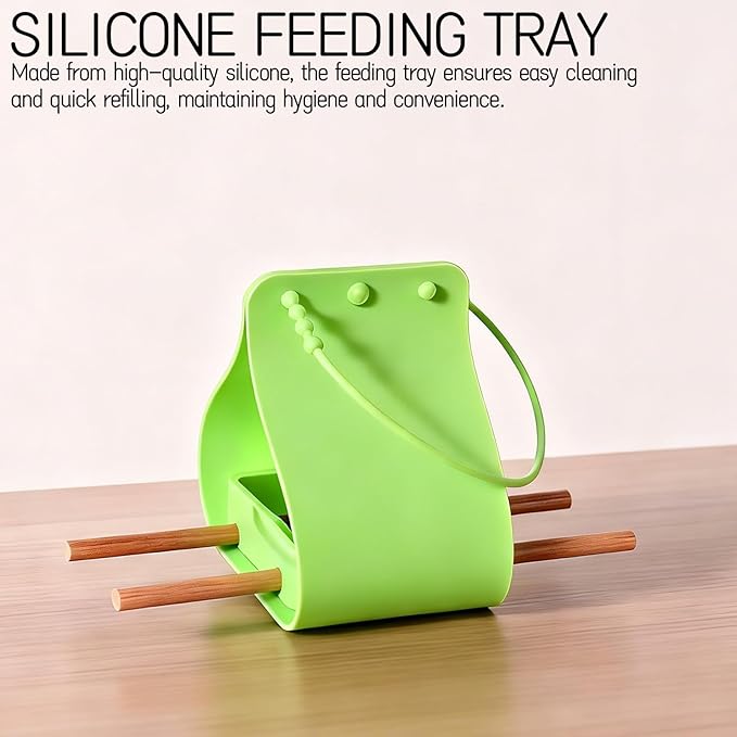 Hanging Bird Feeder with Wooden Perches, No Mess Silicone Feeding, Adjustable Strap for Parrots and Wild Birds, for Garden, Patio, and Balcony Decor (Pink)