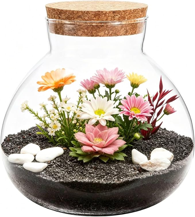 Milisten Glass Plant Terrarium with Cork Lid, 5.9x6.29In Clear Micro Landscape Terrarium Jar, Glass Fish Bowl Vase, Plant Propagation Station, Desktop Planter Container for Home Office Decor