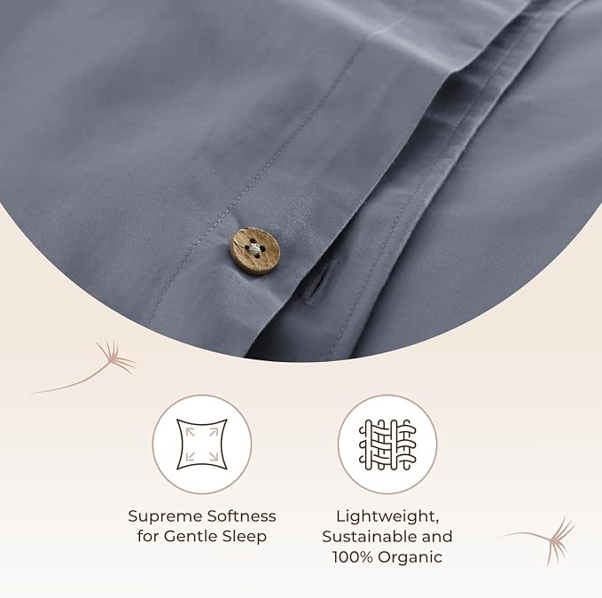 100% Organic Cotton Duvet Cover Queen Size - Naturally Soft Lightweight & Cooling Duvet Cover Set with Decorative Shams - Premium GOTS Certified 300 Thread Count Sateen Weave (Mineral, Queen)
