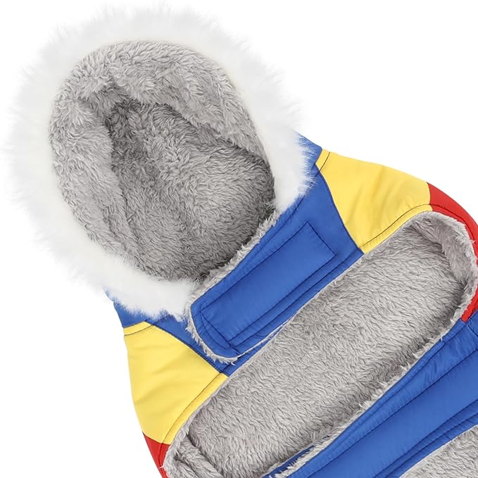 HDE Dog Puffer Jacket Fleece Lined Warm Dog Parka Winter Coat with Harness Hole 90s Colorblock - M