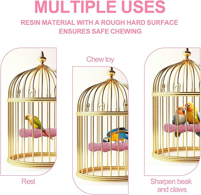2pcs Bird Beak Grinding Stone, Non-Slip Parrot Grinder Perch Bird Cage Accessories Chewing Toy for Budgies Parakeets Cockatiels Conures Beak Trimmer & Claw Trimming (Pink)
