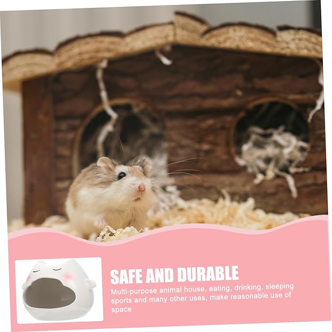 Happyyami Ceramic Small Pet Hideout Hut for Hamsters and Small Animals Natural Safe Material Cooling Nest for Summer Comfort and Shelter