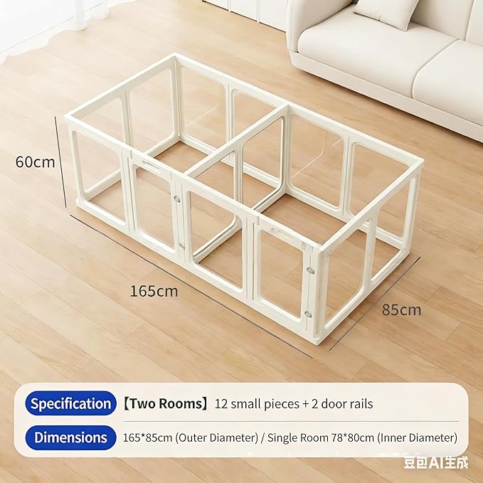 Clear Acrylic Dog Playpen with Door,23.6" Puppy Playpen,Easy Assemble Pet Fence,10-Panel for Puppies/Small Dog Play Pen Indoor (White, 23.6 Inch-H, 10 Panel) (White, 60cm2p)