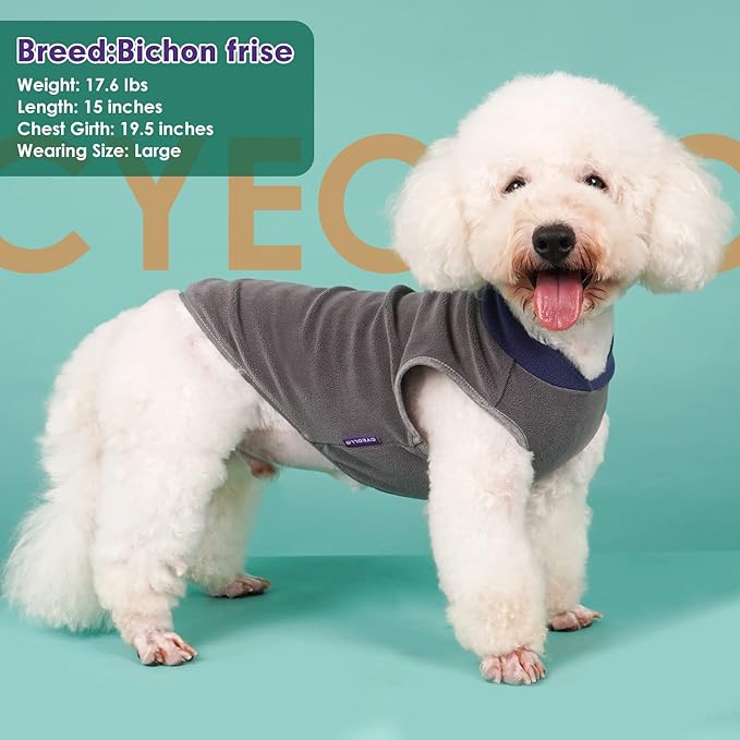 cyeollo 2 Pack Fleece Dog Sweater Stretchy Pullover Soft Dog Jacket with Reflective Stripe Lightweight Sweatshirt Pet Clothes Coats for Small Dogs, Navy & Grey L