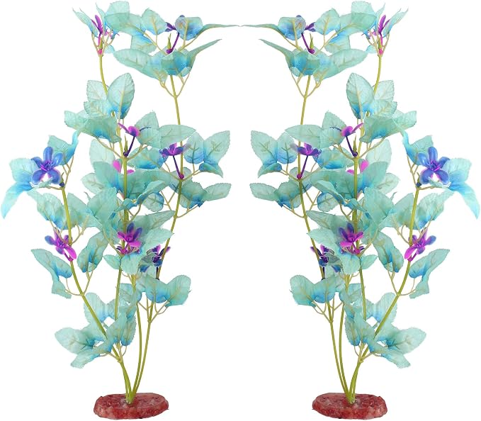 2Pcs Silk Fish Tank Plants, Goldfish Fish Bowl Small Tank Plants | 13" Green-Purple Silk Plants for Fish Tank Silk Aquarium Plants for Betta Fish Tank Tall Fish Tank Decorations