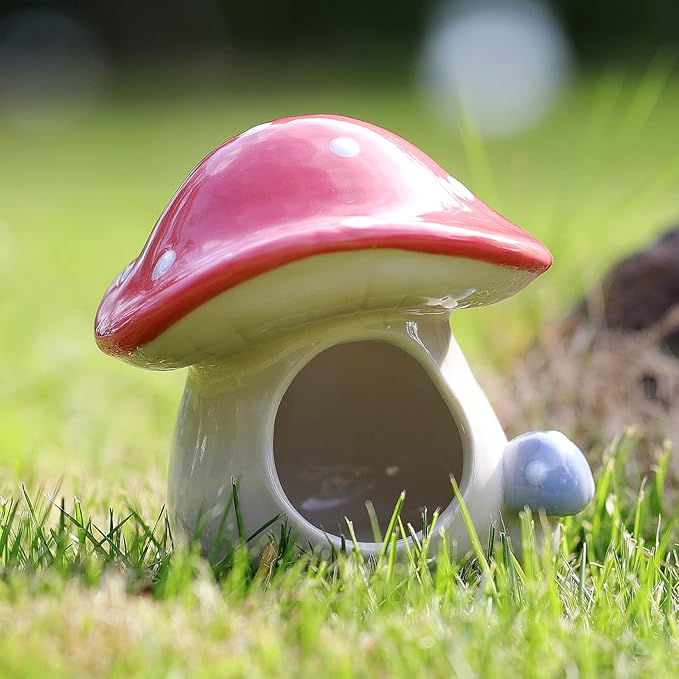 Safe Hamster Bed Mushroom-Shaped Hut with Ceramic for Small Animal All-Season Hideout