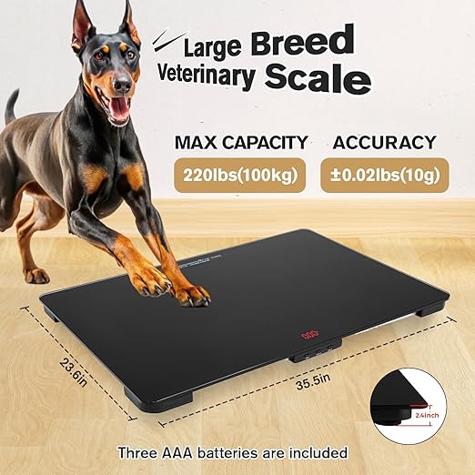 SIKE Large Breed Veterinary Scale, Dog Scale (±10g) Accuracy, Red LED, 36 x 24 inch Tempered Glass Platform with Anti Slip Sticker, Digital Pet Scales