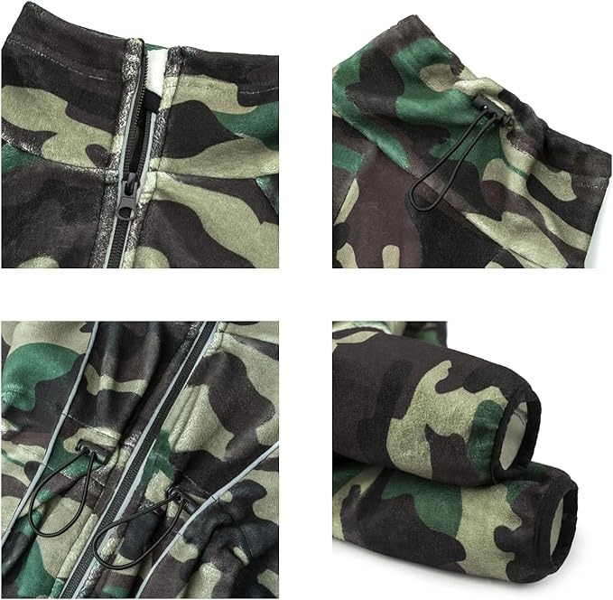 Fleece Dog Coat for Small Medium Dog,Pullover Pajamas Jumpsuit Bodysuit Puppy Coats with Legs, Pet Windproof Warm Cold Weather Jacket Full Body Vest Cozy Snowsuit Outfit Clothes (Camo, XXL)