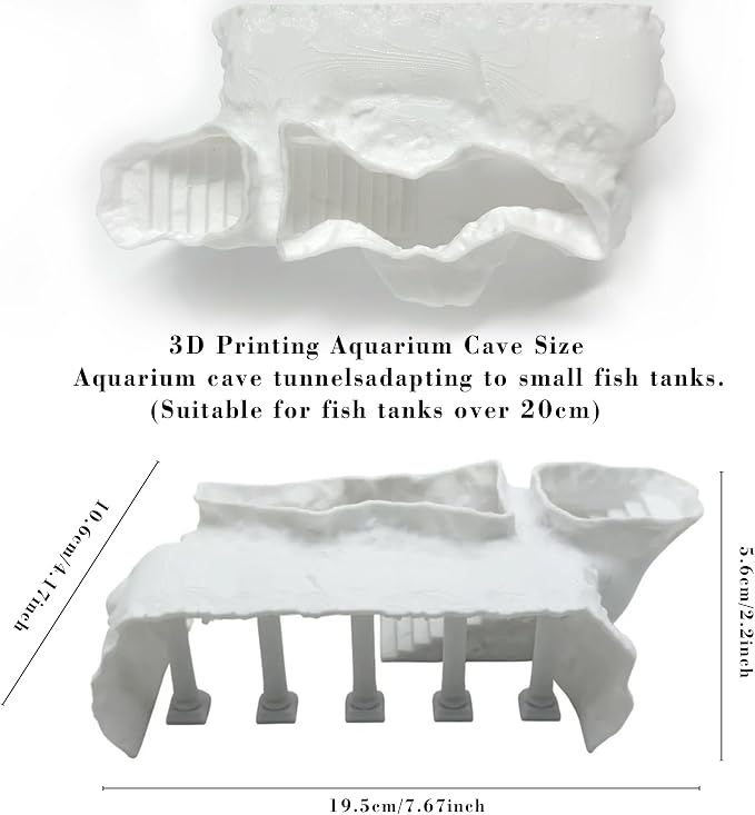 LIYAOLI Aquarium Ornaments Cave Tunnel with Viewing Ports | Fish Tank Decor Hideout for Pleco, Shrimp & Corydoras | Substrate-Friendly Design & Sinking Base (M - Roman Columns - White)