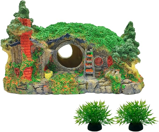 Tfwadmx Aquarium Decorations Fish Tank Decor Hobbit Betta Cave,Resin Small Fish Hideout Hole Accessories Ornaments for Shrimp, Guppy,Goldfish
