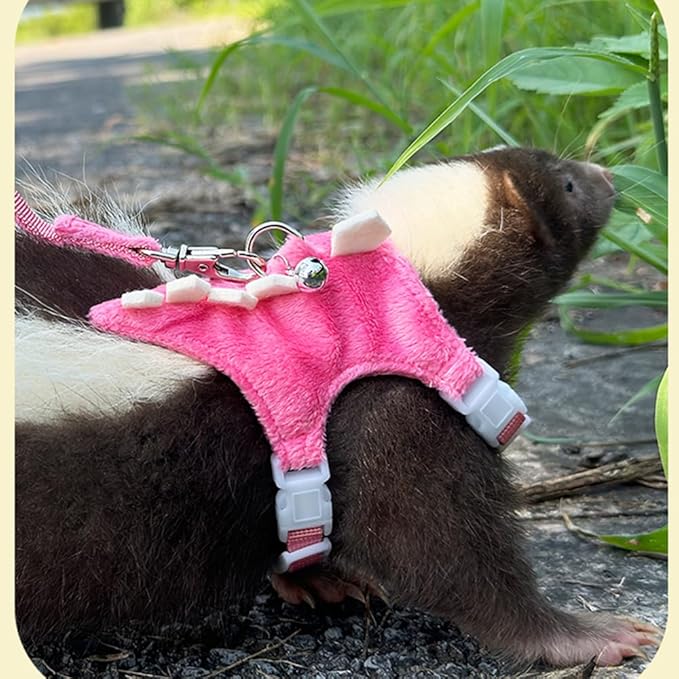 Ferret Harness and Leash Set Small Animals Vest Harness with Safe bell Dinosaur Shaped Walking clothes for Baby Rabbit Guinea pig Teacup Chihuahua Mouse and other small pet. (Pink Dinosaur)