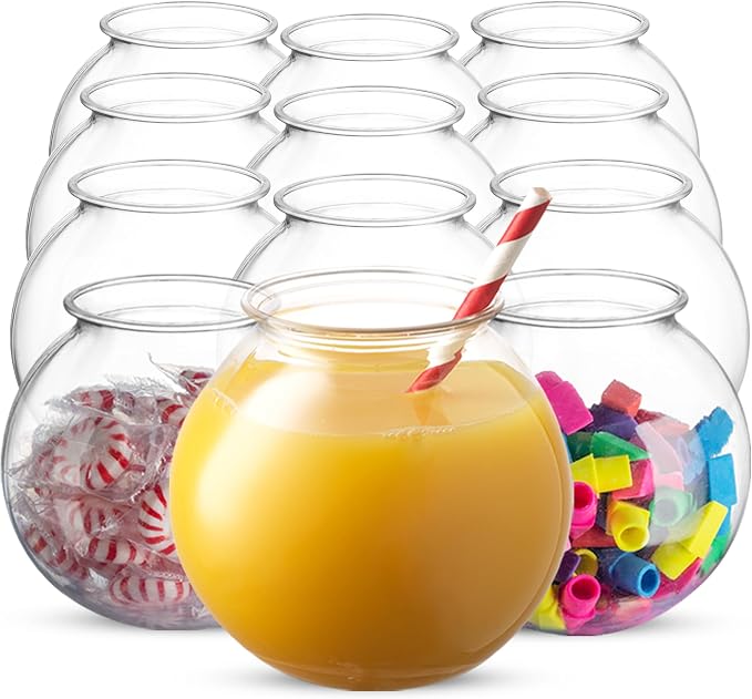 16 Oz Plastic Fish Bowls (12-Pack) Drink, Party & Decorative Ivy Bowls | BPA-Free Plastic Bowls for Candy Buffets, Carnival Games, Prize Tables, Centerpieces, Crafts & Event Displays