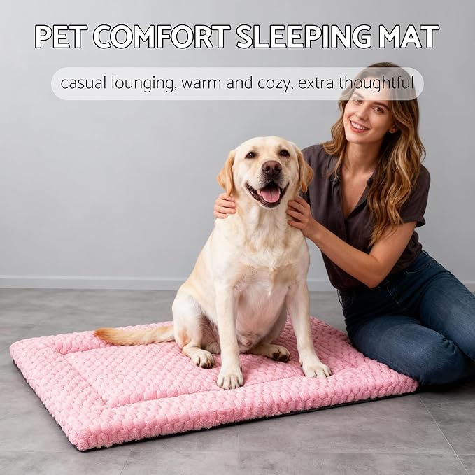 Dog Bed Mat, Reversible Dog Crate Pad - Washable Kennel Mat with Soft Support Foam, Flat Kennel Pad for Dogs & Cats, Double Pet Bed Perfect for Cage (Pink, 35" L x 23" W x 0.8" Th)