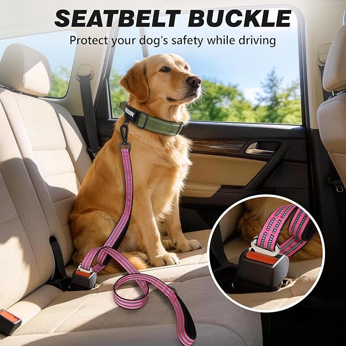 WINGOIN Dog Leash for Large Medium Small Dogs, Heavy Duty Dog Leashes with Double Handle, Poop Bag Holder, Car Seat Belt Buckle, Reflective Tactical Pet Lead for Walking, Training (Pink, 6FT)