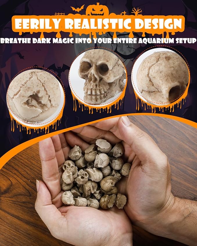 Uniclife 40 Pcs Halloween Mini Skull Decorations, Halloween Fish Tank Decor, Realistic Resin Mini Skulls Figurines for Party Crafts Bar Home, Vase Fillers, Miniature Skeleton Head Table Decor