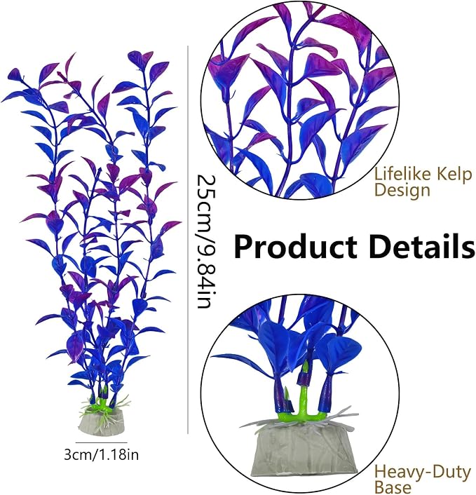 10 Pcs Artificial Aquarium Plants, Plastic Aquatic Plant Decor for Fish Tank, Stream Tank, Aquarium Landscape Decoration (25cmpg-Purple)