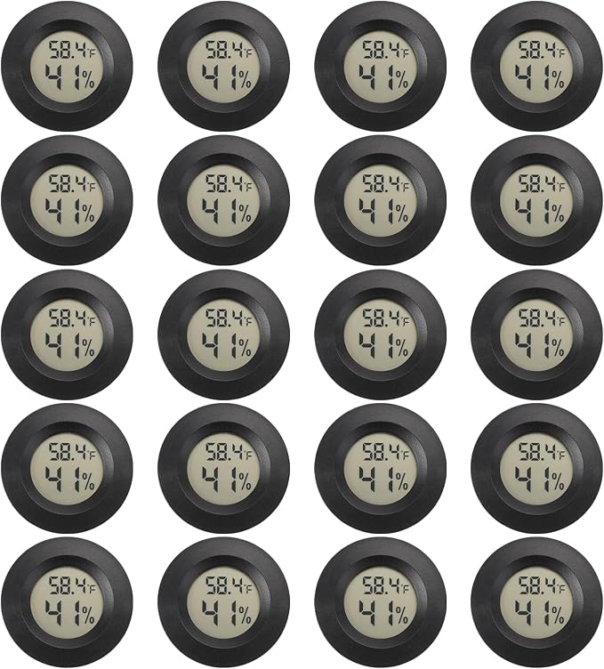 Serundo Auto Digital Hygrometer Thermometer Indoor/Outdoor Hygrometer 20PC | Mini Size,LCD,℉/℃ Conversion,Fast Response, Outdoor Thermometer with Humidity for Reptile Greenhouse Cellar 3D Printer