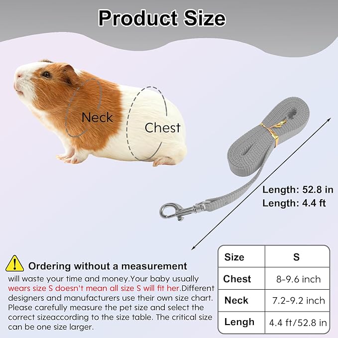 Guinea Pig Harness and Leash，2packs Guinea Pig Clothes Baby Ferret Rats Hamster Soft Mesh Harness Leash for Decoration，Hamster Harness can be Adjusted to Any Size. (Red + Grey)