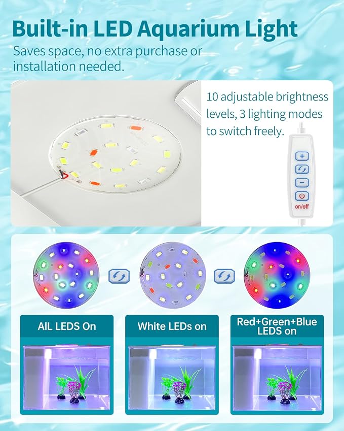 Fish Tank Betta Starter Kit 1 Gallon Desktop Small Aquarium Kit with 10W Heater LED Light and Filter Media & Water Pump– Compact Aquarium for Betta Fish, Small Fish, Shrimp, or Plants