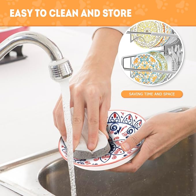 YEAHGO Cat Food Bowls for Indoor Cats Ceramic Cat Bowls Whisker Friendly Cat Dishes for Food and Water 5.5 Inches Kitten Bowls Cute Cat Feeding Bowls Set 8 Cat Wet Food Bowl Set Shallow Cat Plate