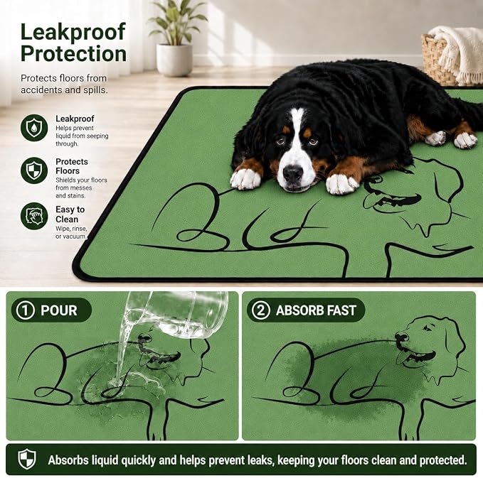 2 Pack Washable Pee Pads for Dogs 51"x52", Reusable Training Puppypads Absorbency Non-Slip & Leak-Proof for Pet Whelping Box Playpen Crate Sofa Bed Floors (Green)