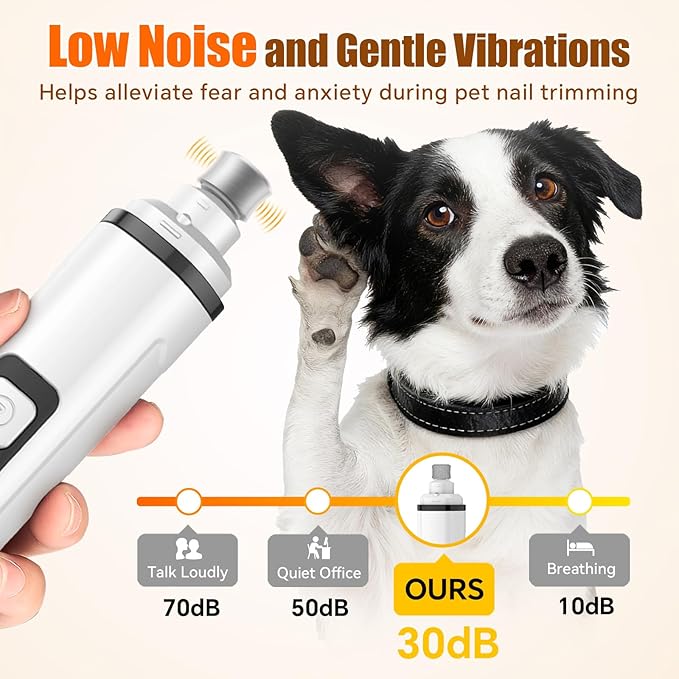 Dog Nail Grinder Electric Powerful 3 Speeds Dog Nail Clippers with Lights Quiet Cat Nail Clipper Painless Care Trimmers Tools for Small Medium Large Dogs and Cats (Black)