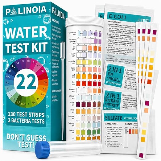 22 in 1 Drinking Water Test Kit 130 Strips - Well, Tap, Home, Swimming Pool, Hot Tub Testing Strip for Flouride, Lead, Hardness, Chlorine, Iron, Copper & More