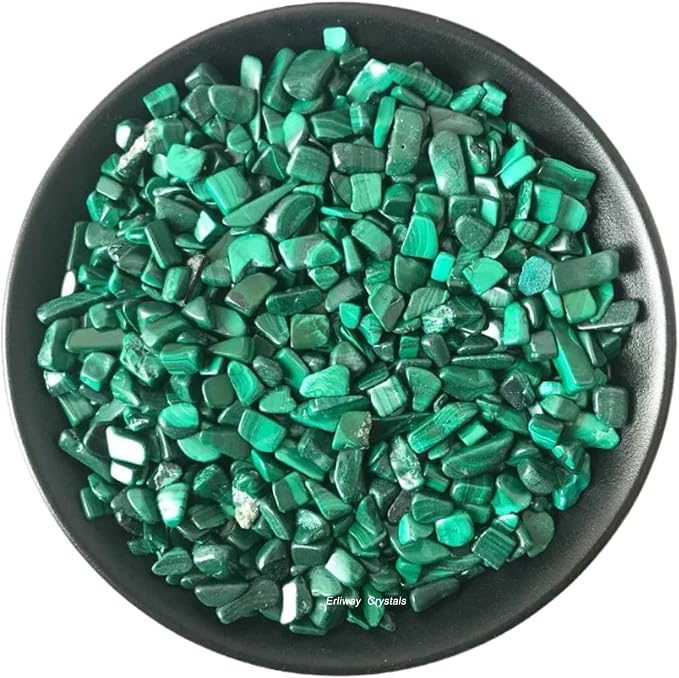 Erliway Malachite Crystal Chips Bulk for Vase Filler Crafts, 0.5 lb 7-9 mm | Natural Crushed Crystal Stone for Spell Jar, Aquarium Gravel, Reiki Healing Meditation, Jewelry Making, Resin Art, Home Décor