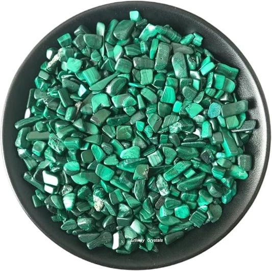 Erliway Malachite Crystal Chips Bulk for Vase Filler Crafts, 0.5 lb 7-9 mm | Natural Crushed Crystal Stone for Spell Jar, Aquarium Gravel, Reiki Healing Meditation, Jewelry Making, Resin Art, Home Décor