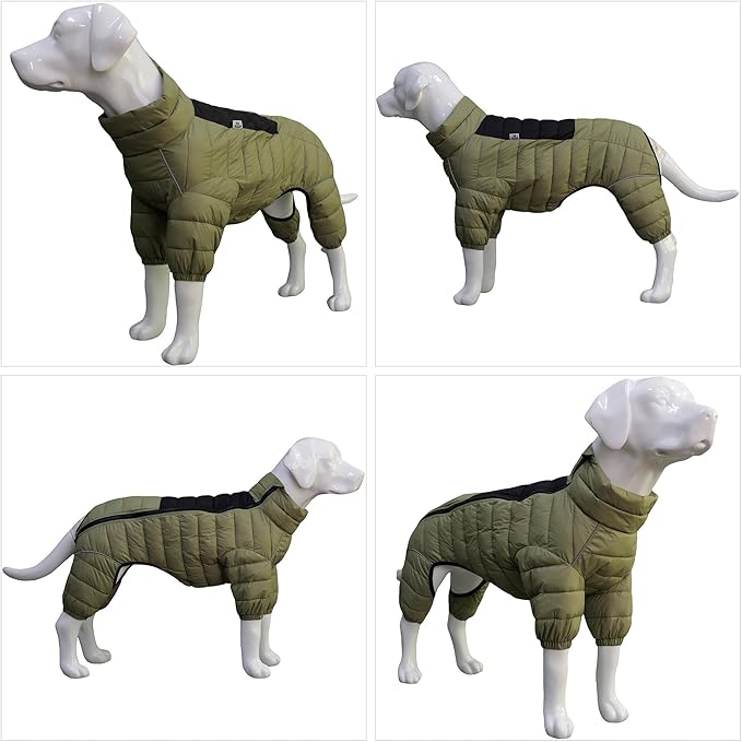Olive Green Dog Jacket, Waterproof Windproof Reflective Warm Vest for Small to XXXXL Dogs