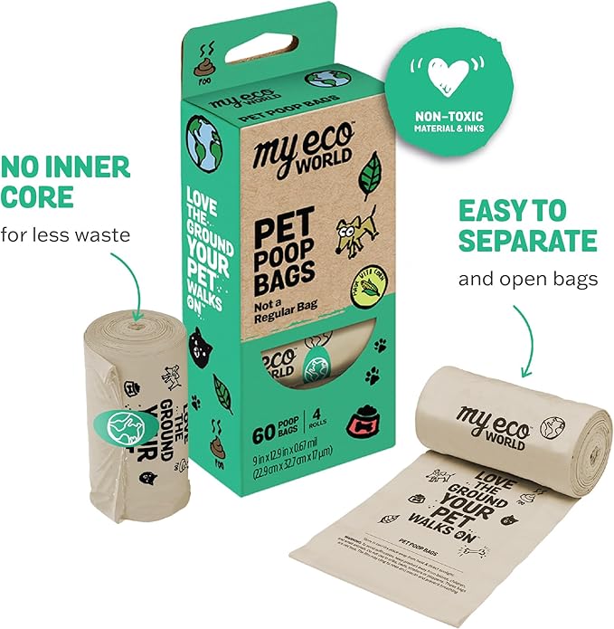 MyEcoWorld® Compostable Pet Poop Bags - Made with Corn and Other Certified Compostable Materials - 720 Bags - 48 Roll - Extra Strong - Leak Proof - Unscented - Easy to Open