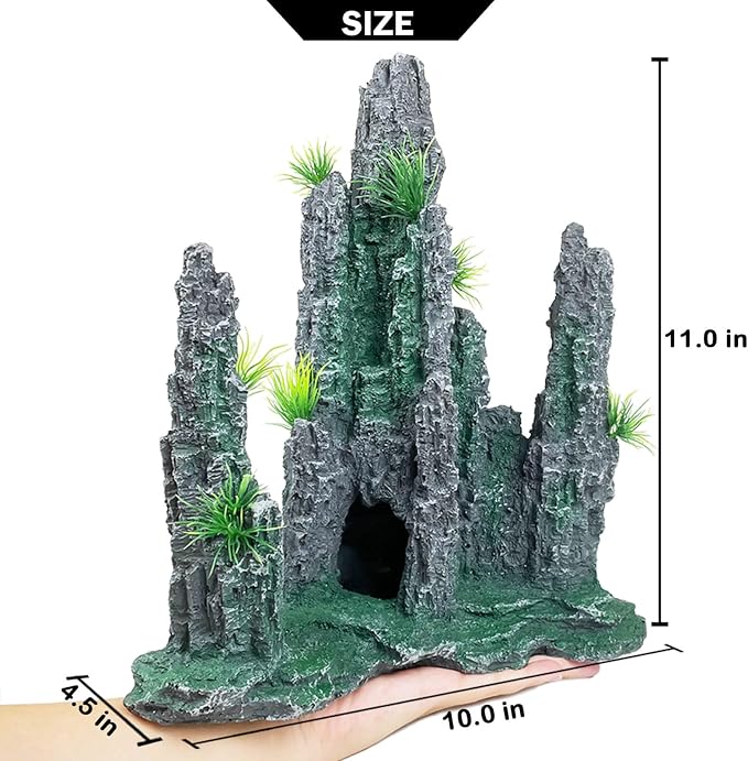 Aquarium Decoration Large and Tall for Fish Tank Rock Cave Hideout | Aquarium Mountain View Stone Ornaments Aquarium Decor Tree House Cave Fish Tank Decoration - Large