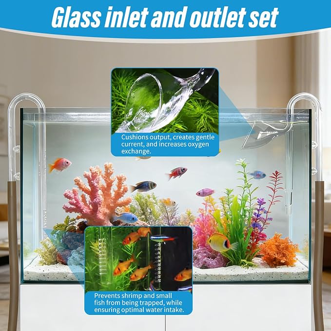 13mm Aquarium Glass Lily Pipe Kit - Inflow & Outflow Set with Cleaning Brush & Suction Cups for 1/2" & 3/4" ID (12/16mm) Tubing (13mm)