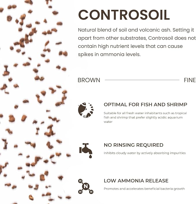 Ultum Nature Systems Controsoil - Freshwater Aqua Soil Substrate for Fish, Shrimp, Live Plant Propagation and Aquascaping - 6.8pH Low Ammonia, Volcanic Ash - Brown, Fine (3 Liter)