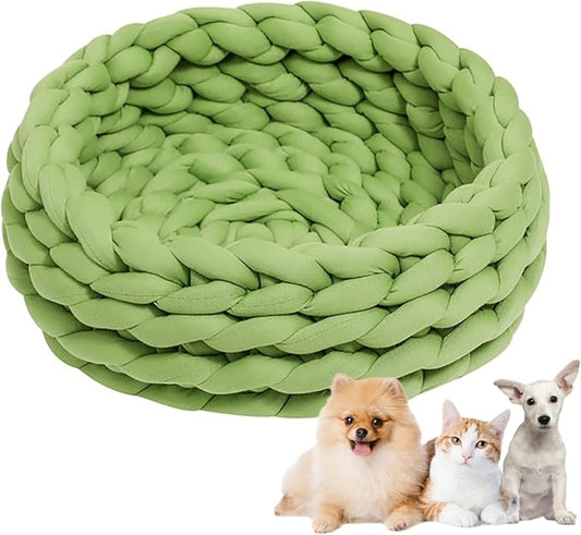 Woven Dog Bed Basket, Knitted Cotton Cat Bed Round Washable Woven Cat Pet Bed Chunky Dog Basket, Orthopedic, Chunky Knit Dog Nest,Dog Bed,Dog Cave,Dog Bedding(Green 2,21")