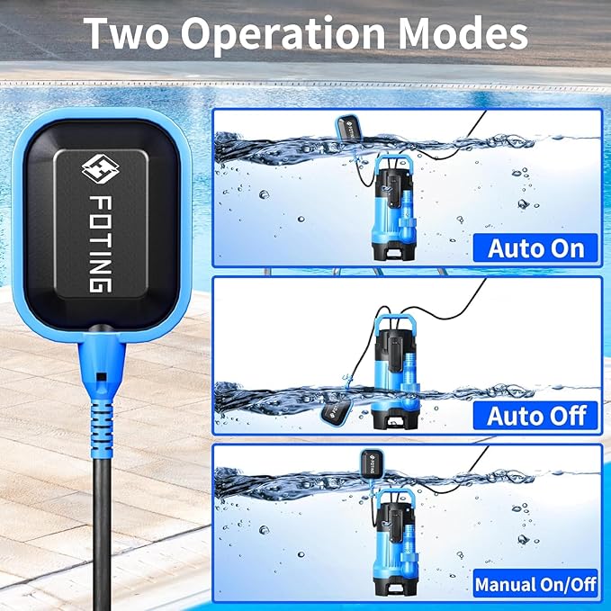 FOTING 3/4HP Sump Pump, 4300GPH High Flow Clean&Dirty Submersible Water Pump with Float Switch, Thermoplastic Electric Portable Utility Pump for Pool Draining Hot Tub Garden Basement