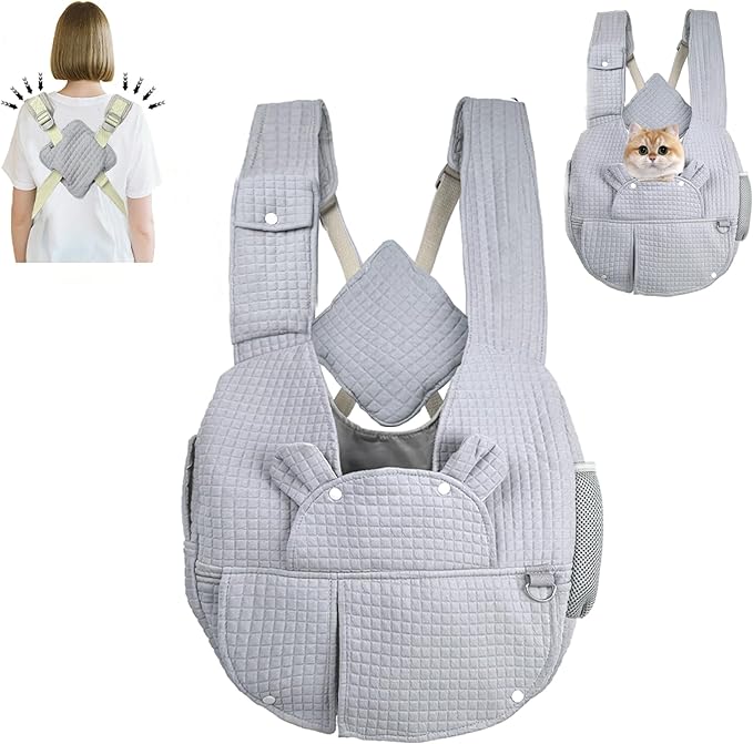 Carry Small Dogs and Cats for Versatile Pocket Portable Pet Front Backpack ，Reducing Back Pain, for outings,Travel, cat Sling Carrier,Grey