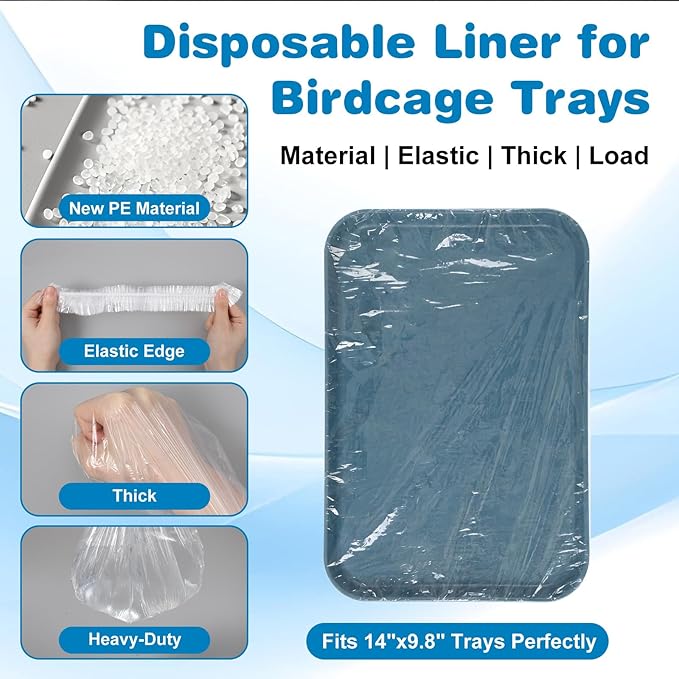 Disposable Bird Cage Liners, 50Pcs Elastic Plastic Birds Cage Tray Liners, Waterproof Birds Cages Tray Liner, Universal Birdcage Liner Bags for Parakeets, Parrots, Bird Cages Accessories(13.7" x 9.8")